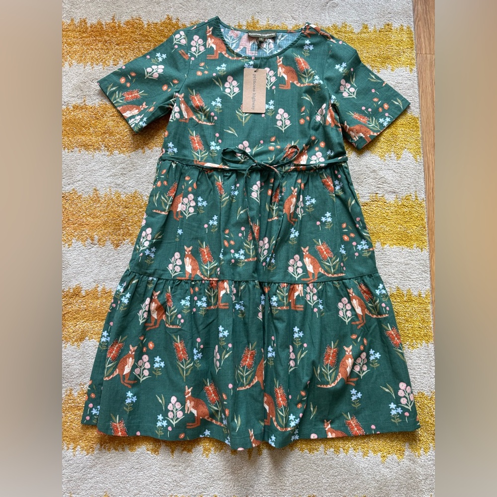 Princess Highway Rock Wallaby Smock dress AUS6 pockets belt bow kangaroo